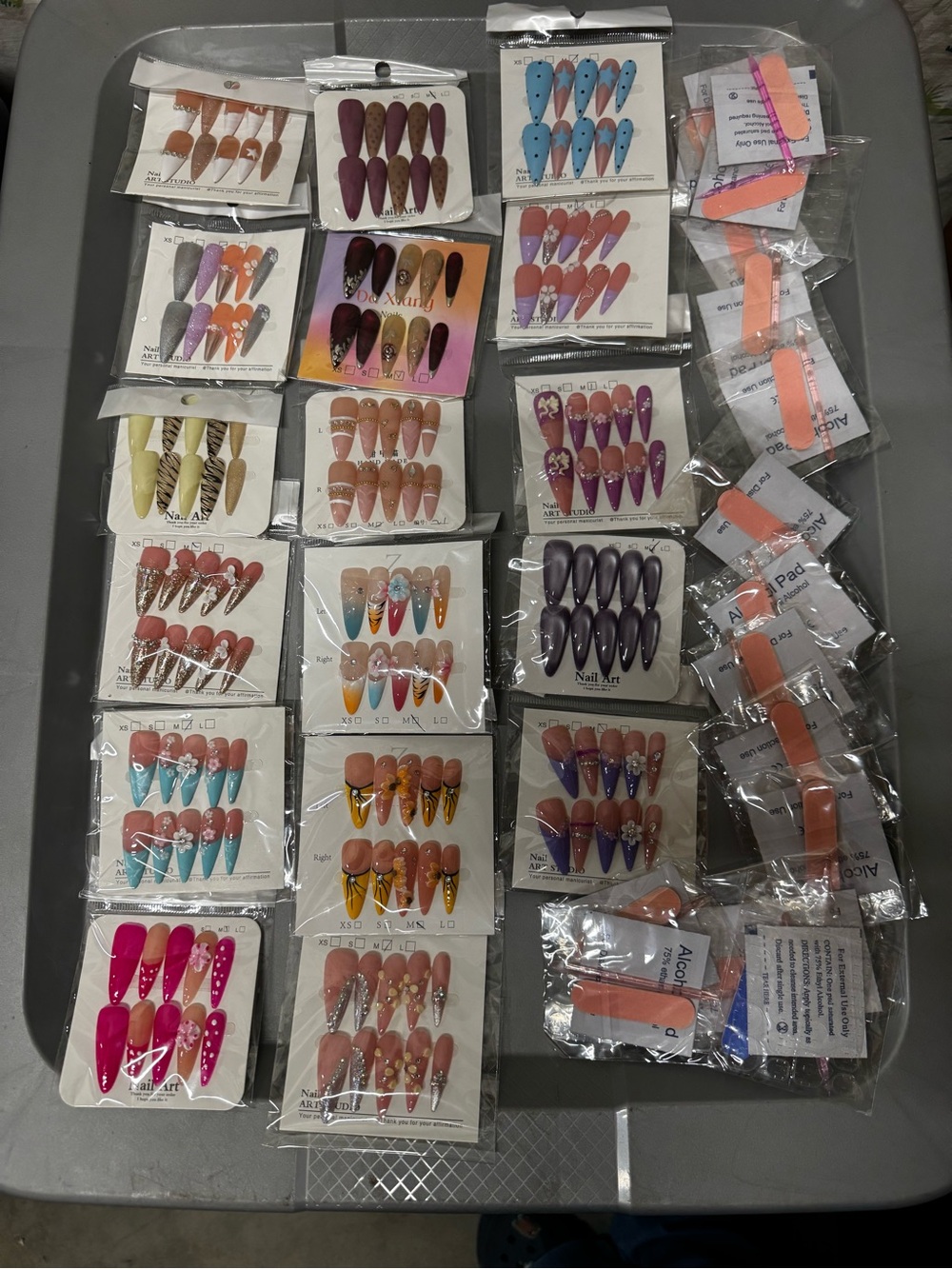 Assorted Women’s Press-On Nail Set - Multi-Color 17 sets size medium